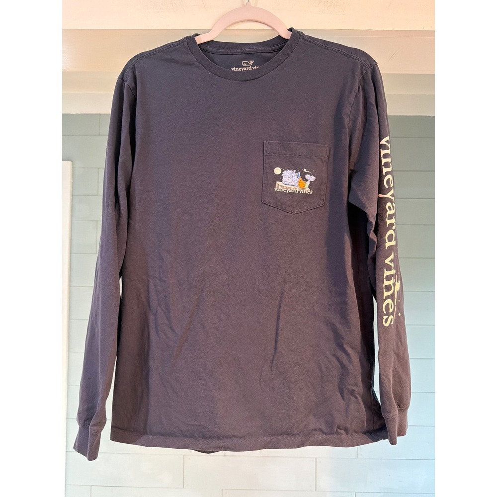 Vineyard Vines Mens Small Happy Halloween Long Sleeve Pocket T-Shirt Navy Blue